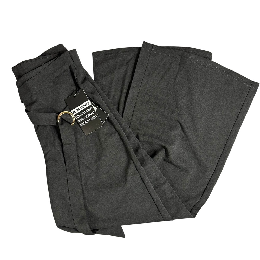 La La Muse Womens XL Wide Leg Pants‎ High Waist Belted Black Stretch Fabric NWT
